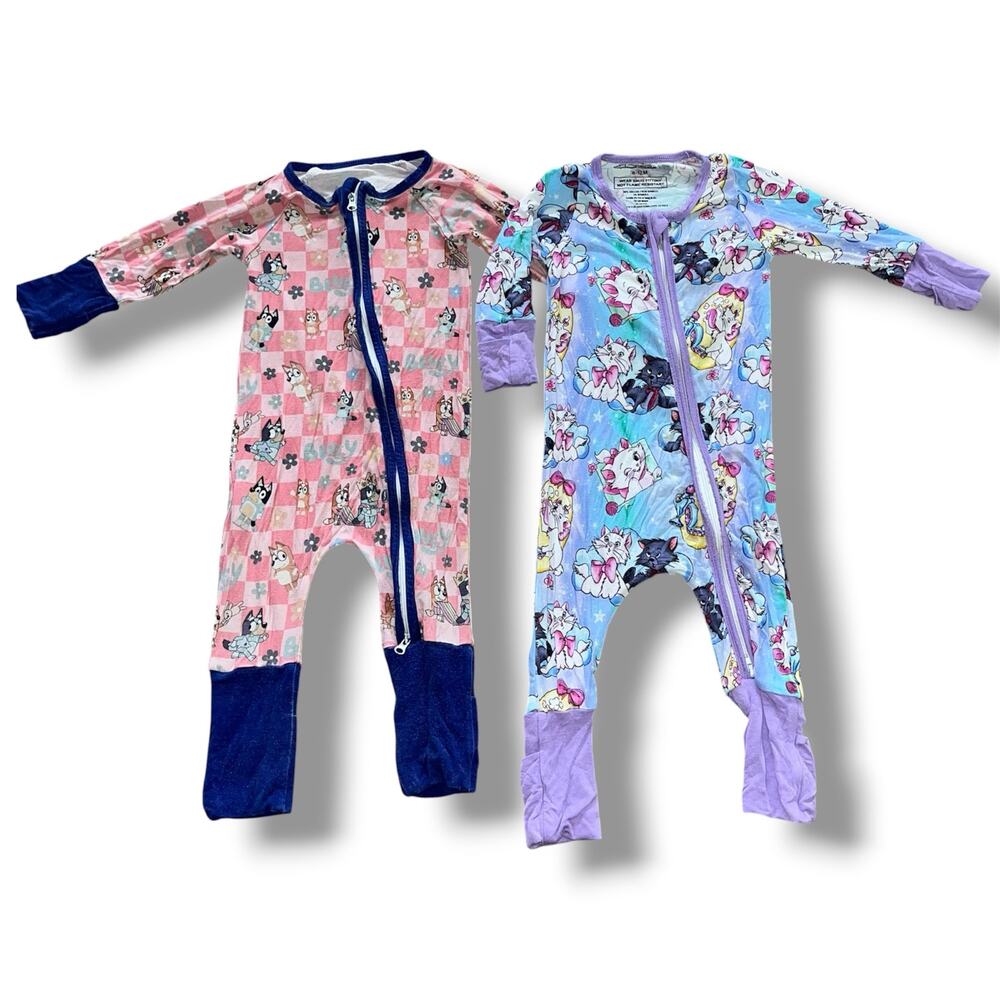 Bluebonnet Bamboo Co. Zipper Romper Lot | Bluey & Aristocats Marie | 6-12M